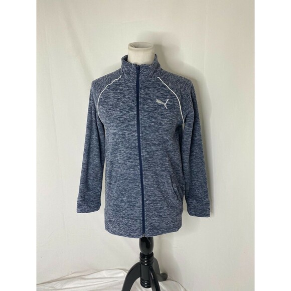 Women's XL Fleece Track Jacket Puma Blue Full Zip Athletic Long Sleeve High Neck - Picture 2 of 6
